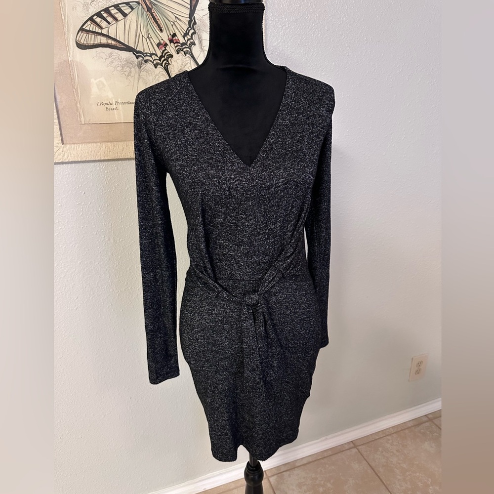 Express Charcoal Long Sleeve Sweater Dress Tie Front XS NWOT